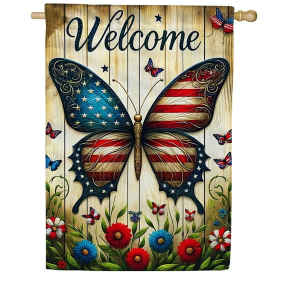 America Forever Patriotic Butterfly House Flag, 28 x 40 inch Double Sided, Stars and Stripes USA 4th Of July Yard Welcome Flag for Outside Independence Day Fourth of July Decorations Outdoor