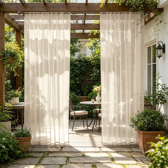 Waterproof Sheer Curtains for Patio, Light Filtering Voile Drapes with Rod Pocket, UV Resistant Privacy Panels for Porch, Gazebo, Deck & Balcony