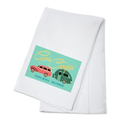 

Pismo Beach California Gone Campin Trailer Geometric (100% Cotton Tea Towel Decorative Hand Towel Kitchen and Home)