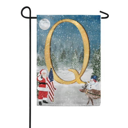 America Forever Monogram Christmas Garden Flag Letter Q 12.5 x 18 inch Double Sided USA Patriotic Snowman and Santa Christmas Holiday Yard Outdoor Decoration