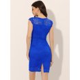 thumbnail image 3 of Vestido Ajustado Elegante Con Encaje Floral Y Manga Casquillo De Punto Elástico Para Mujer Azul XL, 3 of 6
