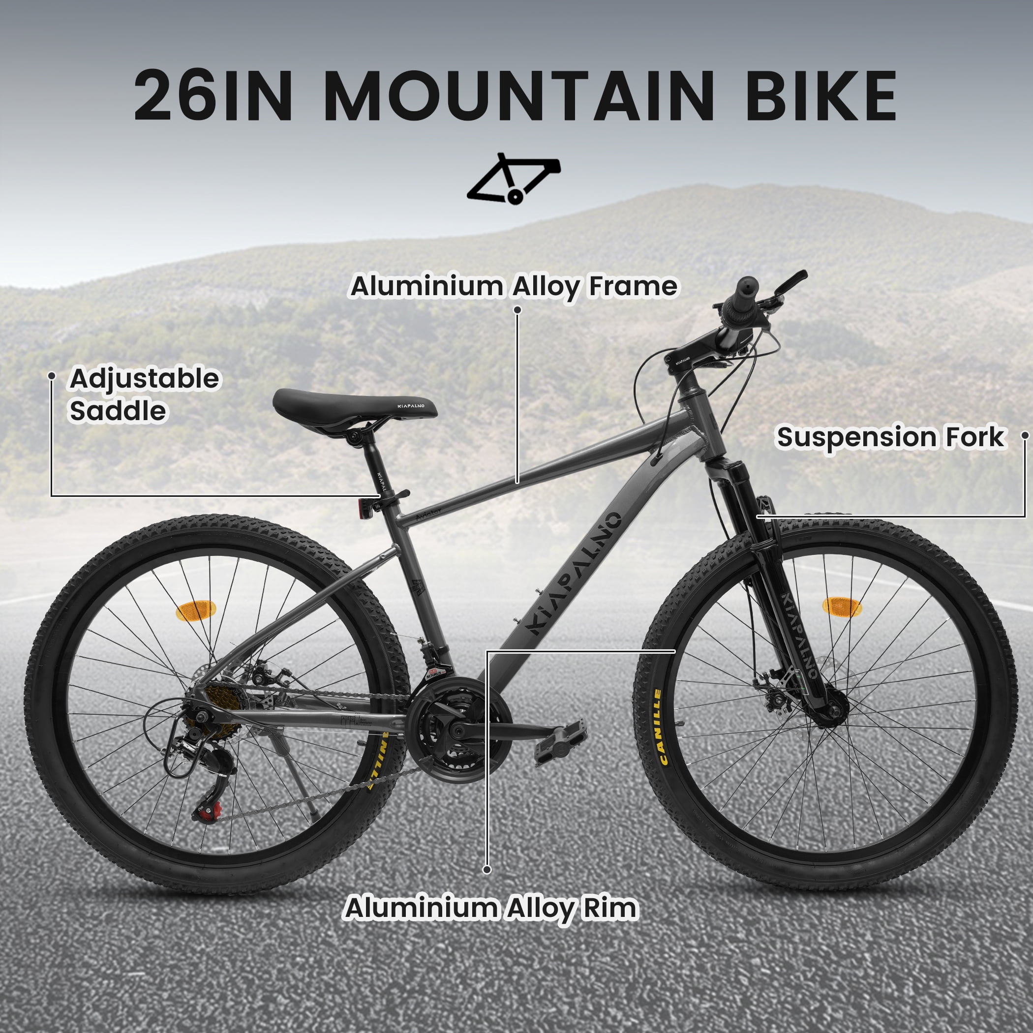 26 Inch Mountain Bike, 21 Speed Mountain Bicycle with Aluminium Alloy Frame, Dual Disc Brakes and Front Suspension, Men Commuting City Bike for Teenagers Adult, Quick Release Front Wheel, Gray