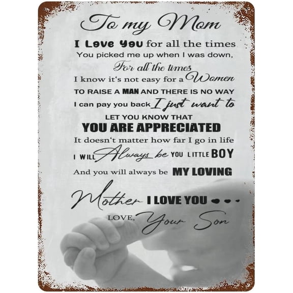 Vintage Hanging Plate to My Mom from Son Metal Tin Sign,Birthday Gifts for Mum,Mom Gifts for Mother Stepmom, from Son,Inspirational Quote Sign for Bedroom Wall Decor 5.5"x8"