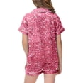 thumbnail image 5 of Tfken Girls Loungewear Sets For Summer Lapel Neck Short Sleeve Sequins Button Tops With Pocket And Shorts Set Trendy Sleepwear Teen Comfortable Homewear Outfit Black Size 2-3 Years, 5 of 6