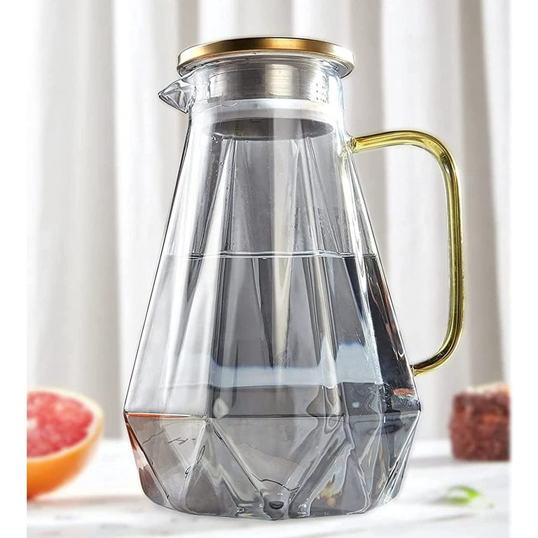 DUJUST Black Diamond Glass Pitcher Set (68 oz) with 4 Cups & 1 Tray, Modern  Water Pitcher with Handle, Durable Glass Jug for Fridge, Glass Carafe for