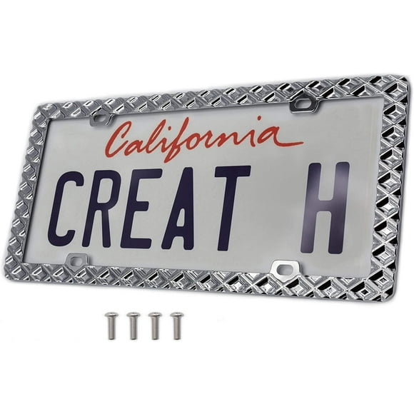 Creathome 3D Waffle Pattern Chrome License Plate Frame from Pure Zinc Alloy Metal Perfect Plate Holder