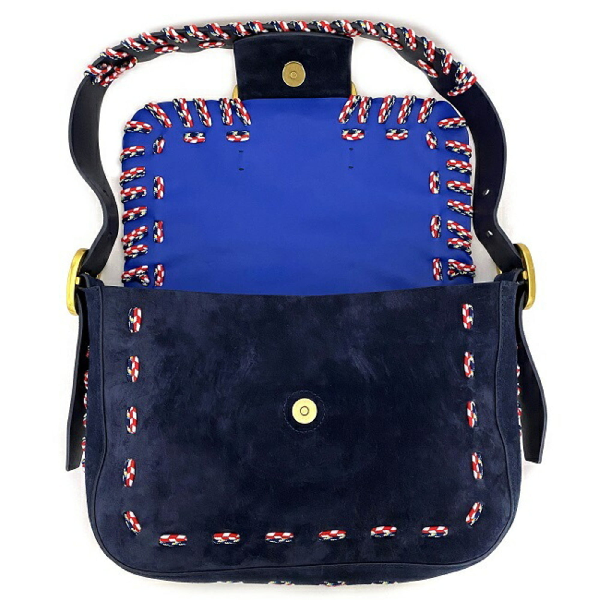 Authenticated Used Tory Burch One Shoulder Bag Navy Multicolor 10005608  01-17 Flap Leather Suede TORY BURCH Ladies 