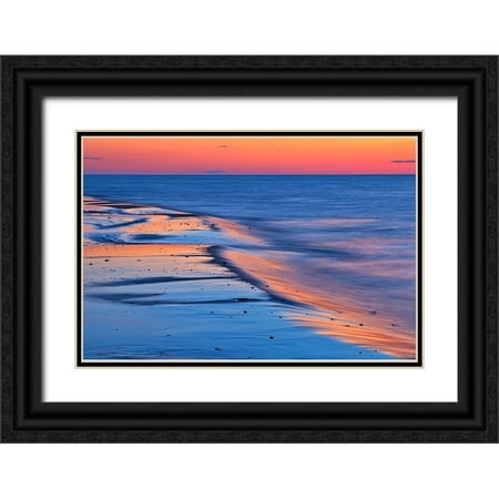 Jaynes Gallery 24x17 Black Ornate Wood Framed with Double Matting Museum Art Print Titled - Canada-Prince Edward Island-Cable Head Shoreline along Gulf of St Lawrence at sunset