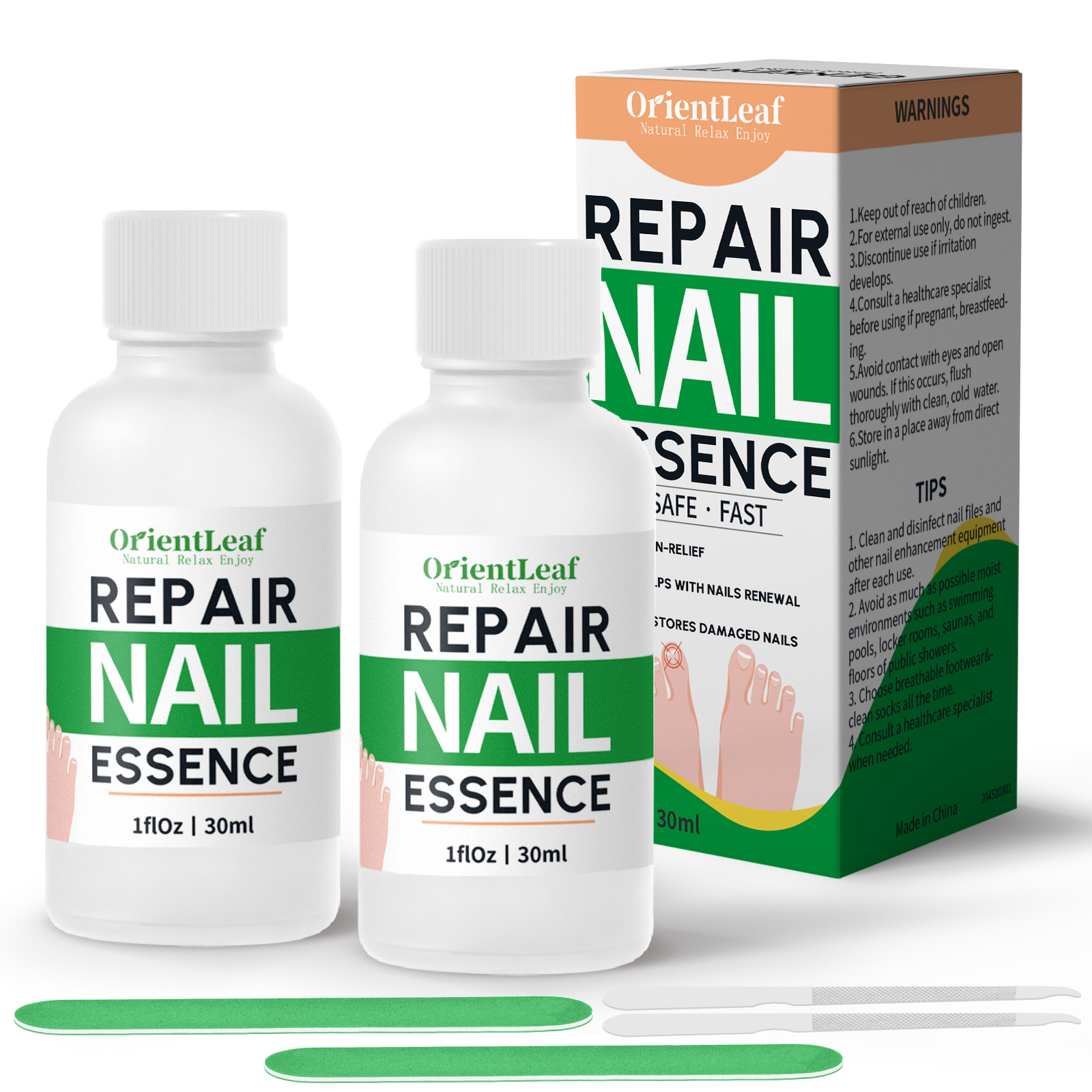 OrientLeaf 2 Pcs Nail Fungus Treatment with 4 Pcs Nail File for Toenail