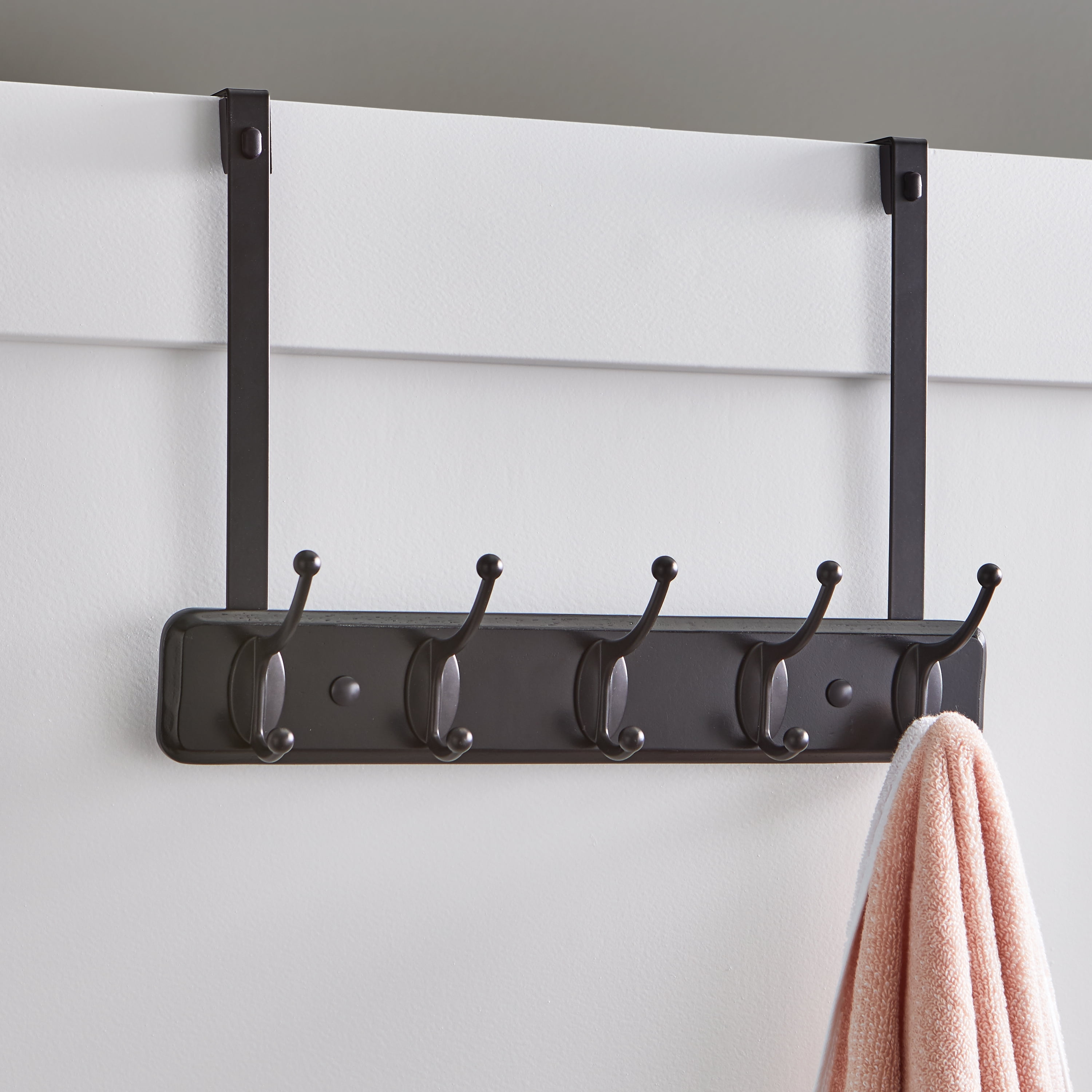 Cabinet Rack Hook Cloth Storage Hanger Bathroom Towel Door Metal 5 Hooks,Black 