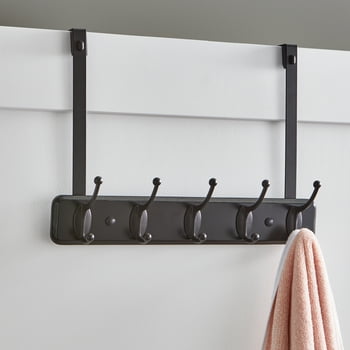 Better Homes & Gardens 5-Hook Rail Hanging Organizer, Espresso Wood and Oil-Rubbed Bronze