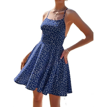

Women s Boho Heart Print Backless High Waist Cami Short Dress XS(2)