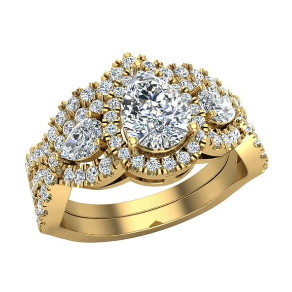 Wedding Ring Set 14K Gold Pear Cut Halo Infinity Style (Moissanite Center)