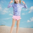 thumbnail image 3 of Odeerbi 8-12 Years Kids Girls Long Sleeve Rash Guard Swimsuits Summer Beach Two Pieces Athletic Training Swimsuit Hawaiian Surfing Swimwear Sunscreen Seaside Bikini Bottom Set, 3 of 7