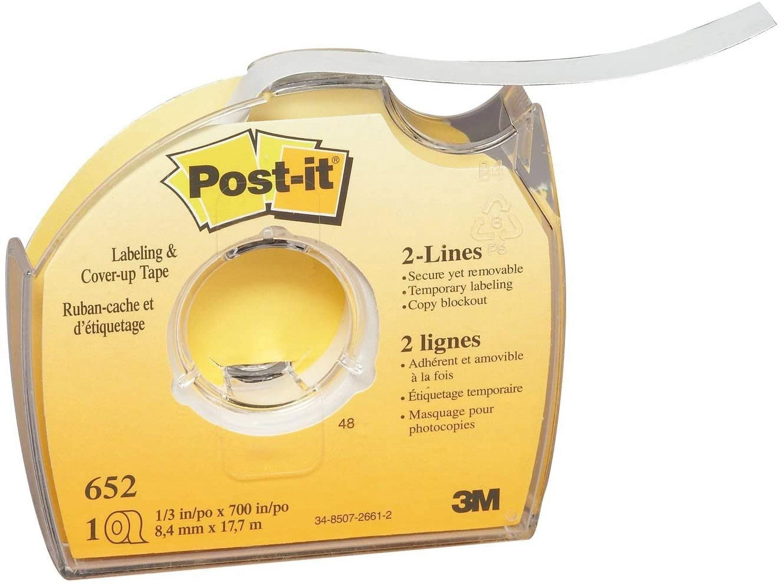 Post-it 652 Labeling & Cover-Up Tape, Non-Refillable, 1/3" x 700" Roll (4)
