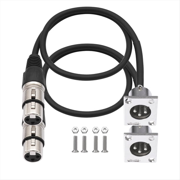 Cable XLR Tipo D (Paquete de 2), Conector Pasante, Conector XLR Macho A Hembra para Caja de Escenario Premium, Panel de Conexión y Montaje en Panel.