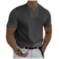 thumbnail image 2 of Nnhblu Men Cotton Short Sleeve V-Neck Pocket, Sports Summer Blouses Gray XL, 2 of 5