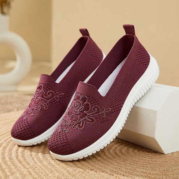 YOUYEDIAN Womens Orthopedic Shoes Arch Support Golf Shoes Wide Slip on Non Slip Hiking Shoes Knitted Mesh Stretch Soft 2026 Orthopedic Shoes (Wine)
