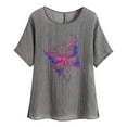 thumbnail image 3 of DDAPJ pyju Butterfly Shirts for Women Oversized Cotton Linen Crewneck T Shirt 2025 Fashion Casual Summer Short Sleeve Tops Birthday Gifts Gray S, 3 of 5