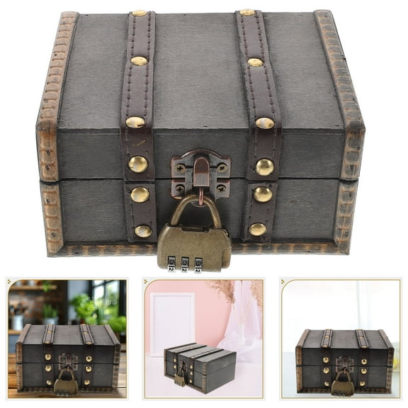 GOOHOCHY Light Grey Vintage Wooden Jewelry Chest with Lock Storage Box for Jewelry Organizing 11.5 x 8 x 5.5 inches