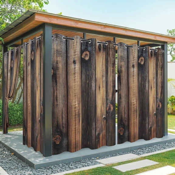 Outdoor Waterproof Patio Curtain 84" Length-1 panel,Vintage Brown Wood Grain Outside Privacy Curtains Blackout Grommet Drapes for Porch Pergola,Country Farm Wood Planks