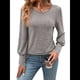 thumbnail image 3 of Blusas Casuales Holgadas de Larga y Corta Abullonada para Mujer, con Cuello Redondo y Botones. Caqui Superficial S, 3 of 9
