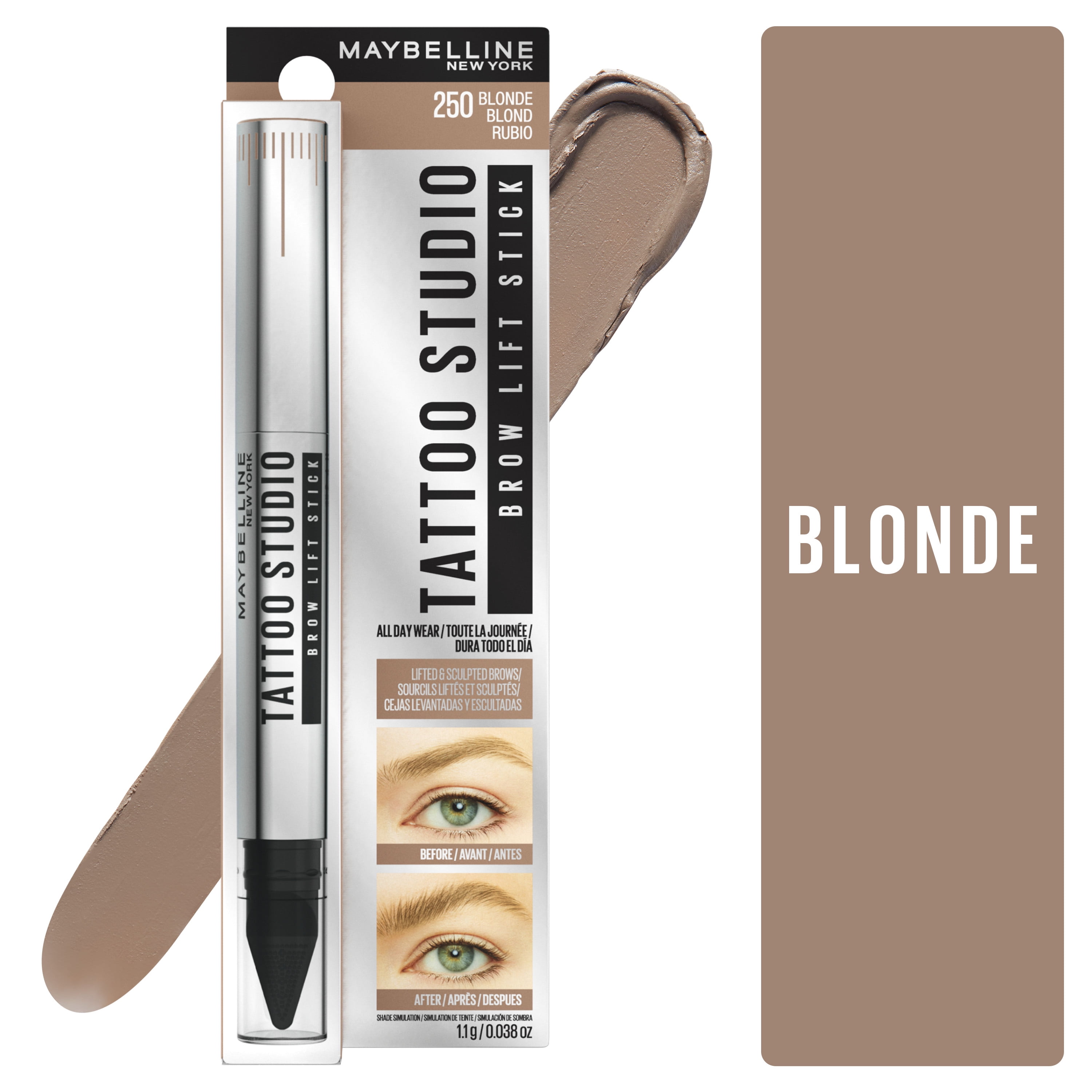 Maybelline Tattoo Studio Brow Fade and Smudge Resistant Lift Stick, Soft  Brown