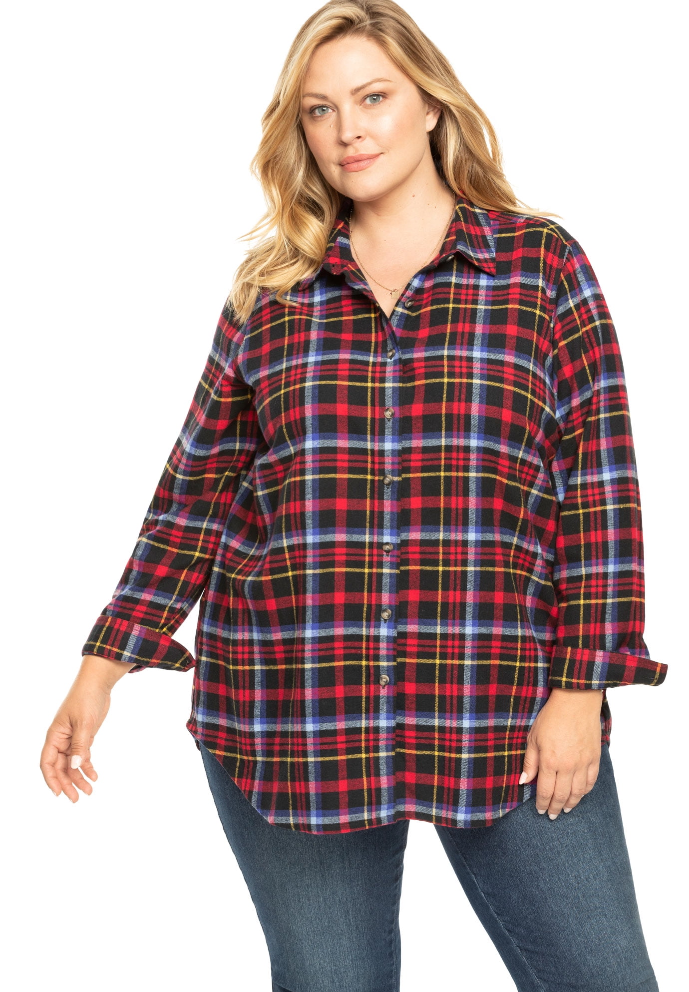 Woman Within - Woman Within Plus Size Classic Flannel Shirt Blouse ...