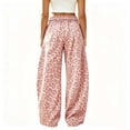 thumbnail image 4 of Leopard Print Sweatpants Women High Elastic Waist Wide Leg Pants with Drawstring Side Pockets Casual Relaxed Fit Trousers, 4 of 5