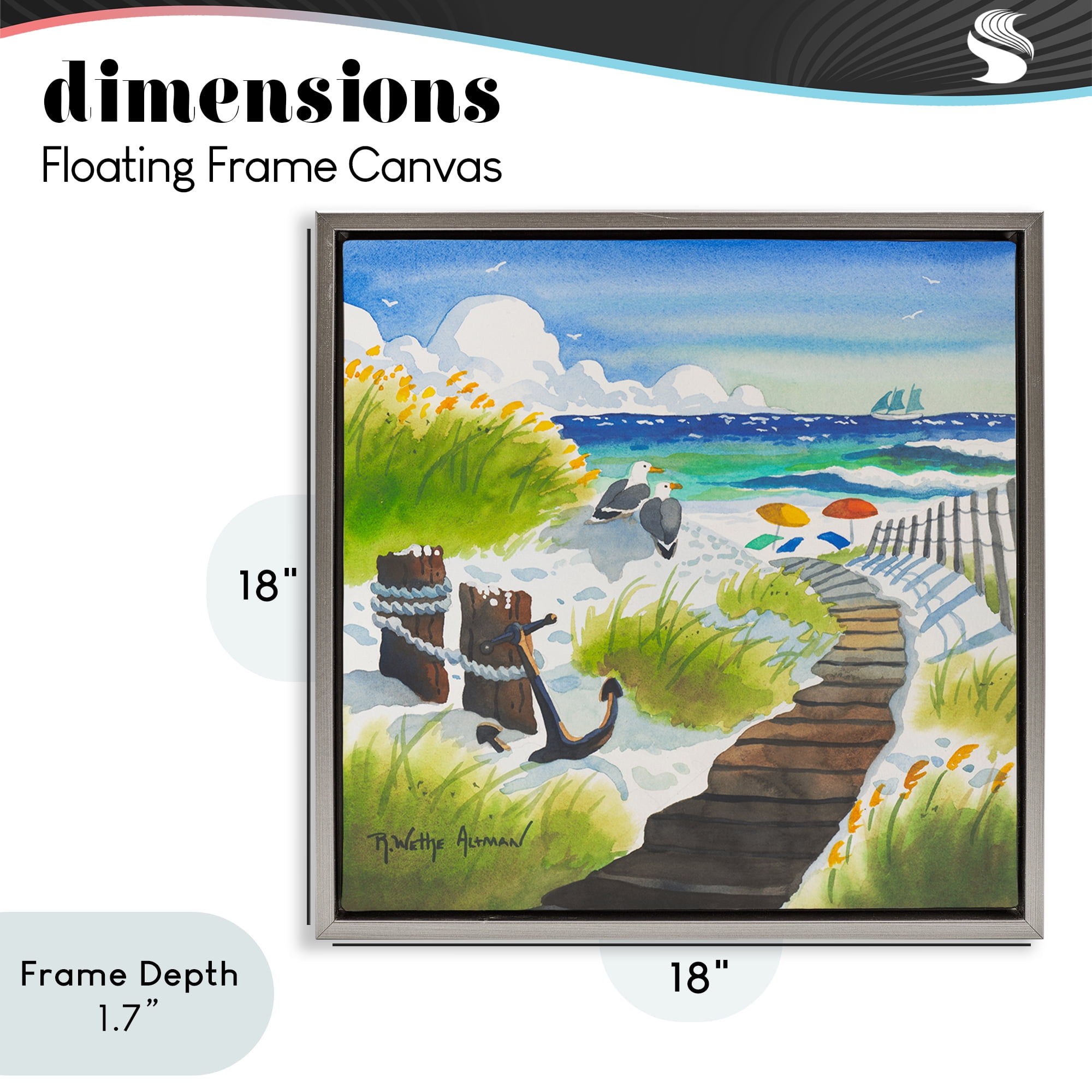 Stupell Industries Seagull & Anchor on Shore Gray Framed Floater Canvas Wall Art, design by Robin Altman