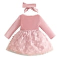 thumbnail image 3 of Mnyotv Toddler Girls Dress Baby Girl Outfits Fall Clothes Mesh Floral Bow Long Sleeve Dress with Headbands Size 0-3Months, 3 of 5