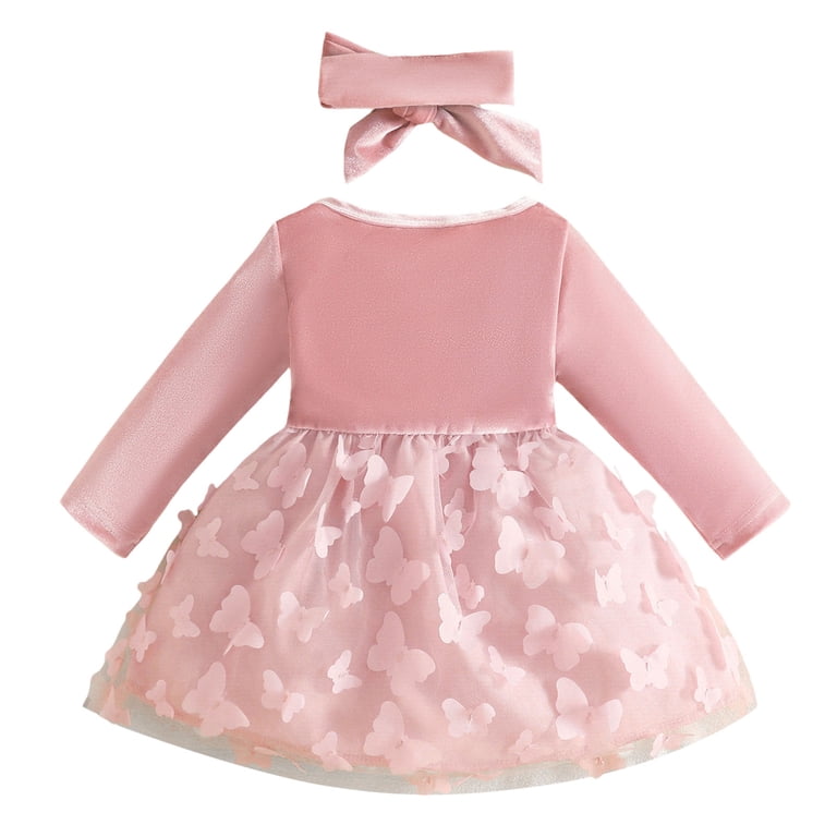 kids winter formal dress Wxirdiow Kids Formal Dress Girls Dresses Puff Long Sleeve Fall Winter Formal Party Dress with Pockets Pink Size,6-12 Months, Girl's