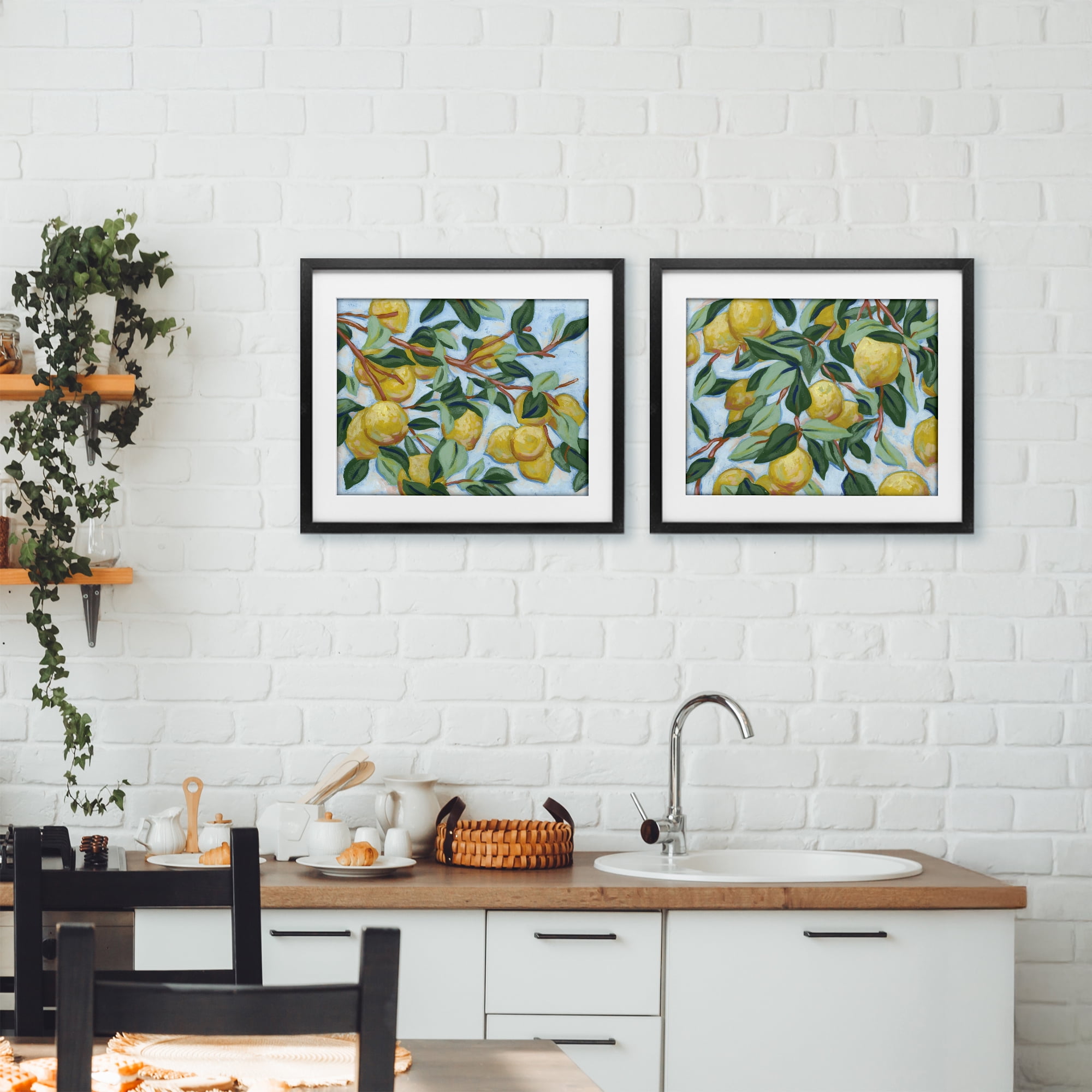 Stupell Industries Sunshine Lemon Tree 2 Piece Black Framed Print Under Glass Set, design by June Erica Vess