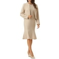 thumbnail image 4 of INSPIRE CHIC Women's 2 Piece Dress Suit Set Collarless Open Front Fishtail Midi Blazer and Dress Set XL Beige, 4 of 6