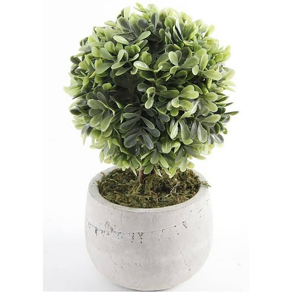 Mainstays 7.5" Artificial Mini Boxwood Topiary in Gray Cement Planter