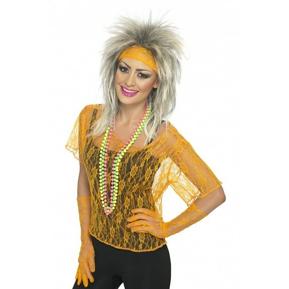 Lace Net Vest, Gloves and Headband Adult Costume Accessory Neon Orange - Standard