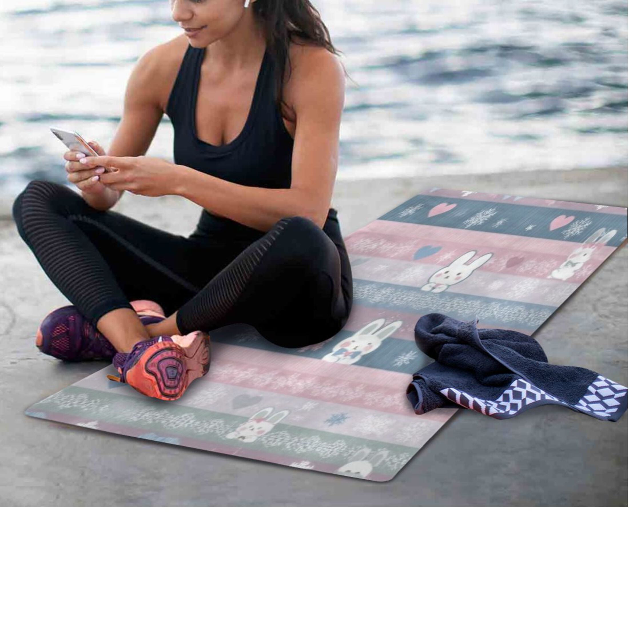 BZSMCE Yoga Mat Women Fitness Mat Bunny Stripe Winter Pattern