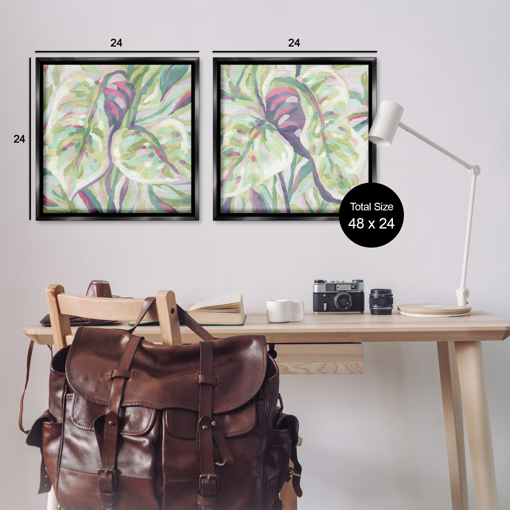 Stupell Industries Tropical Fronds Pattern Botanical & Floral Painting Black Floater Framed Canvas Art Print Wall Art, 25 x 25, Set of 2