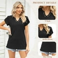 thumbnail image 2 of TEMOFON Women T-shirts Summer Short Sleeve Tops Casual Ruffle Sleeve Tunic Tops Trendy V Neck Tops Loose Ladies Shirts Blouses Black XXL, 2 of 7