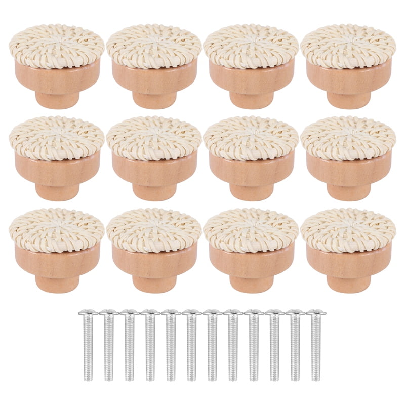 Boho Rattan Dresser Knobs Round Wooden Drawer Knobs Handmade Wicker