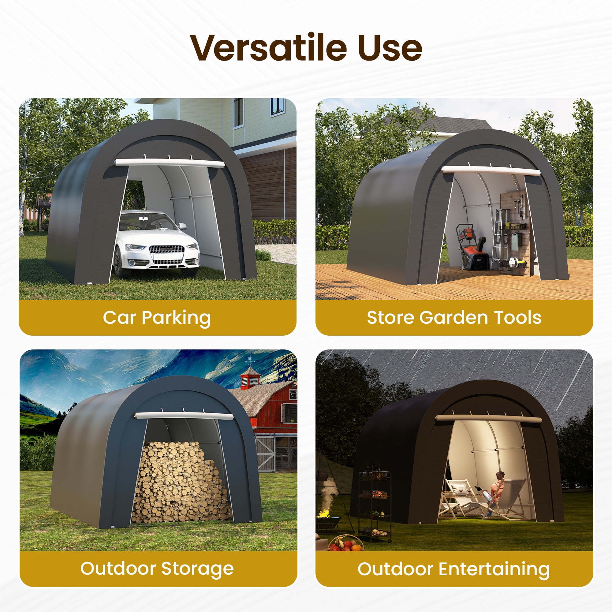 May in Color 10'x15’Metal Heavy Duty Portable Outdoor Garage Carport with 2 Roll-up Door, Waterproof Car Tent for Vehicles and Storage