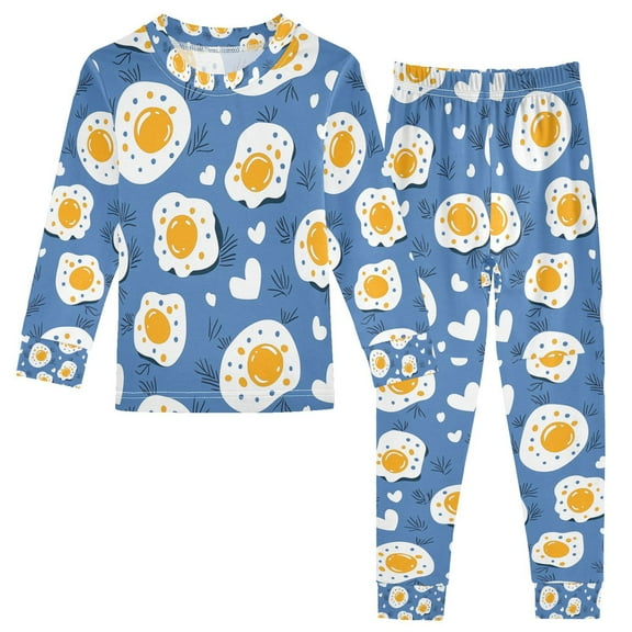 FORMRS Long Sleeve Top and Pants Pajama Set for Niños 2-Piece Sleepwear, Sizes 18M-8Y, Cute Fried Eggs
