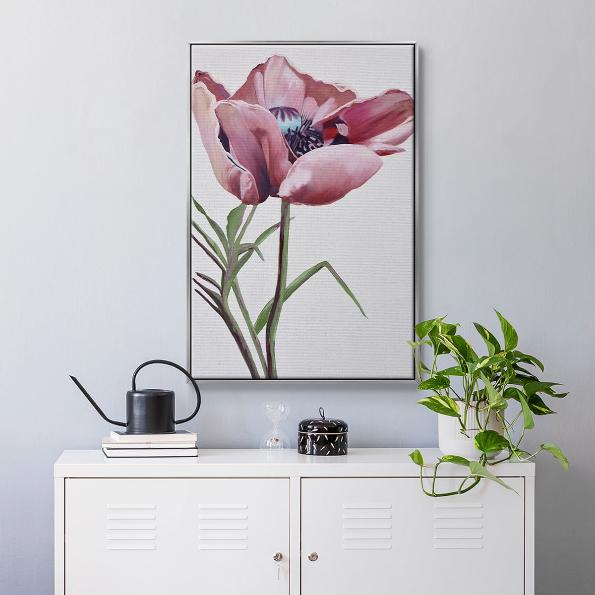 Paris Poppy Framed Premium Gallery Wrapped Canvas - Ready to Hang - 25 x 37 - Silver Floating Frame