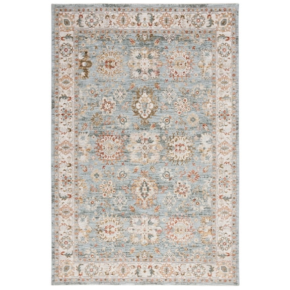 SAFAVIEH Hamilton Denny Oriental Polyester Area Rug, Blue/Ivory, 5'3" x 7'6"