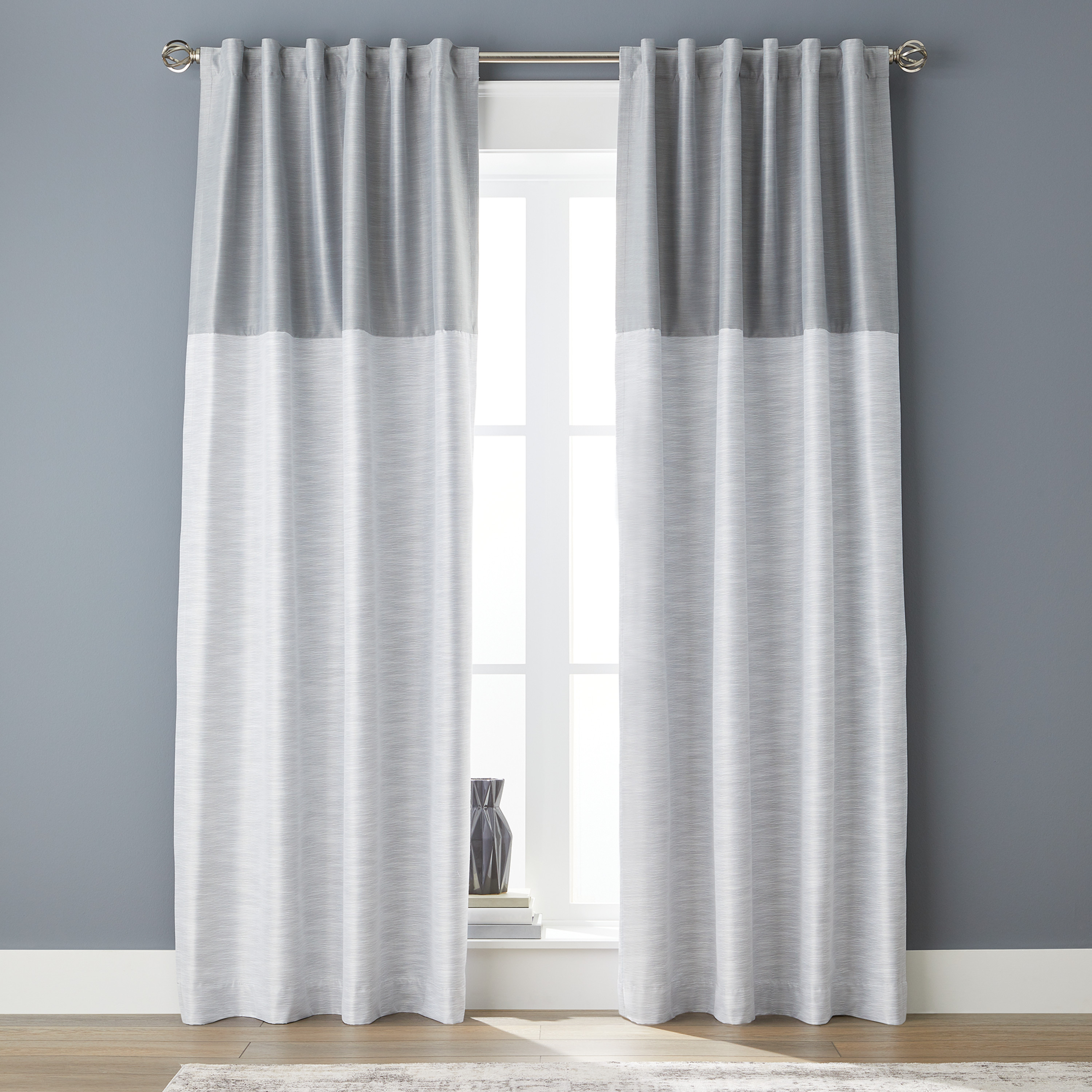 Better Homes & Gardens Colorblock Rod Pocket and Back Tab Blackout Curtain Panel, 1-Piece, Silver, 50" W x 84" L