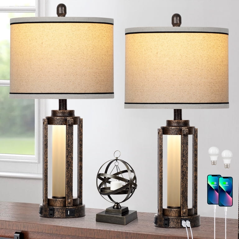 Cinkeda Modern Gold Table Lamp Set of 2 with USB Ports photo 1