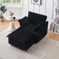 thumbnail image 3 of 36" Small Chaise Lounge Indoor, Modern Corduroy Sleeper Chair with Ottoman and Armrests, Single Sofa Chair with Thick Cushion for Living Room, Black, 3 of 7