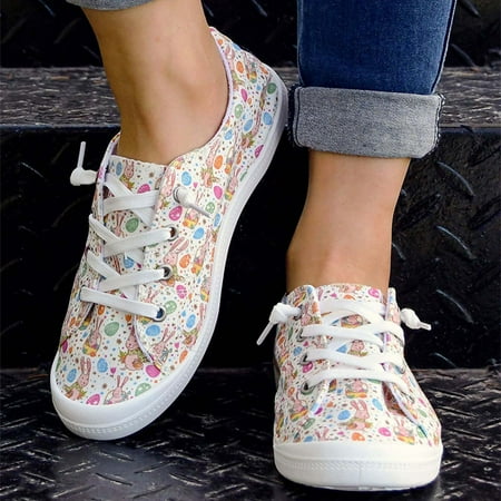 

Womens Fashion Cute Cartoon Printing Round-Toe Flats Shoes Lightweight Soft Comfortable Casual Shoe