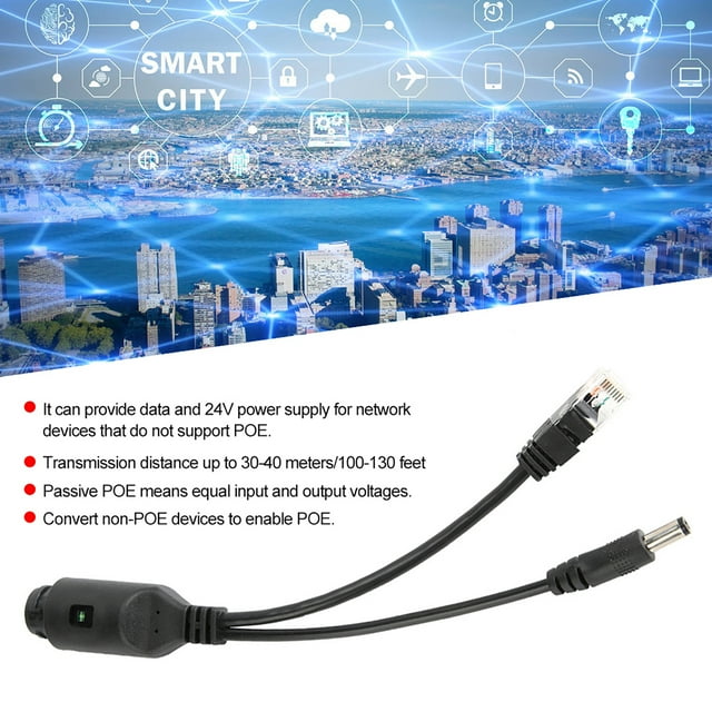24V Waterproof IP Camera Power Over Ethernet Adapter POE Cable Splitter Injector, Plug and Play, for WLAN, Router, Switch