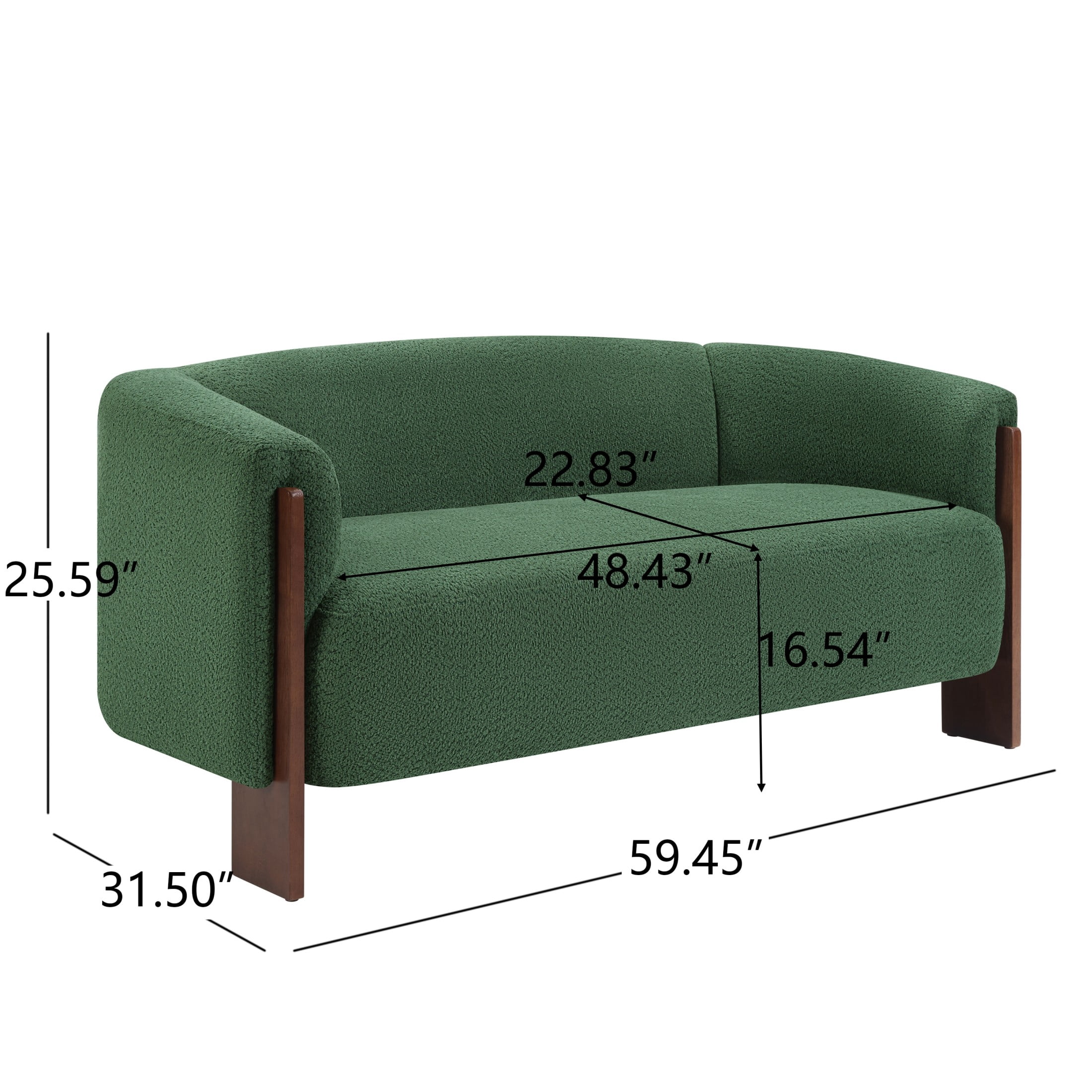 Christopher Knight Home Curved Boucle Loveseat, 2-Seater Sofa with Rubberwood Legs, Foam Cushion, Green